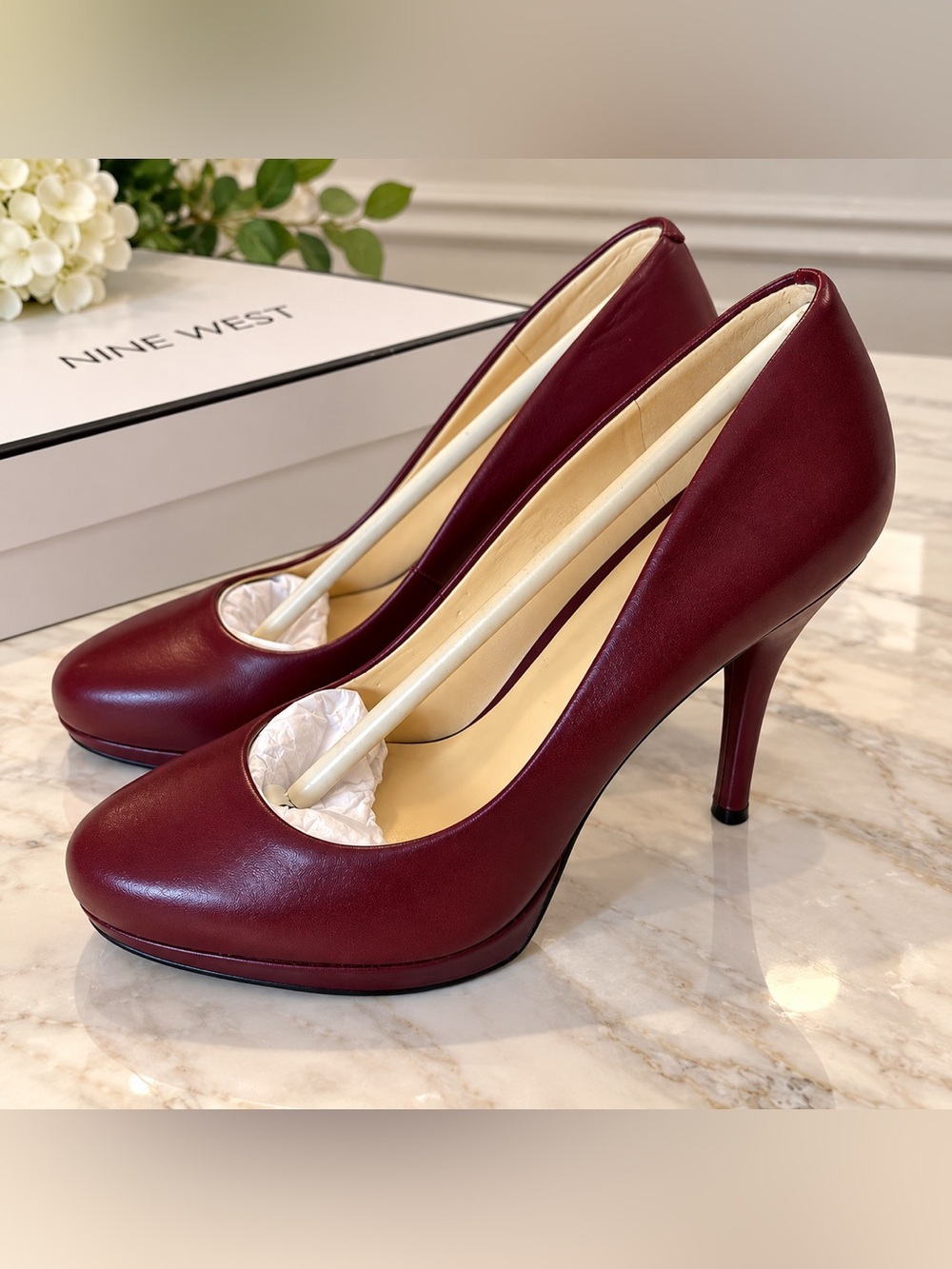 Nine West Kristal Wine Burgundy Platform Pumps Size 9.5 M New